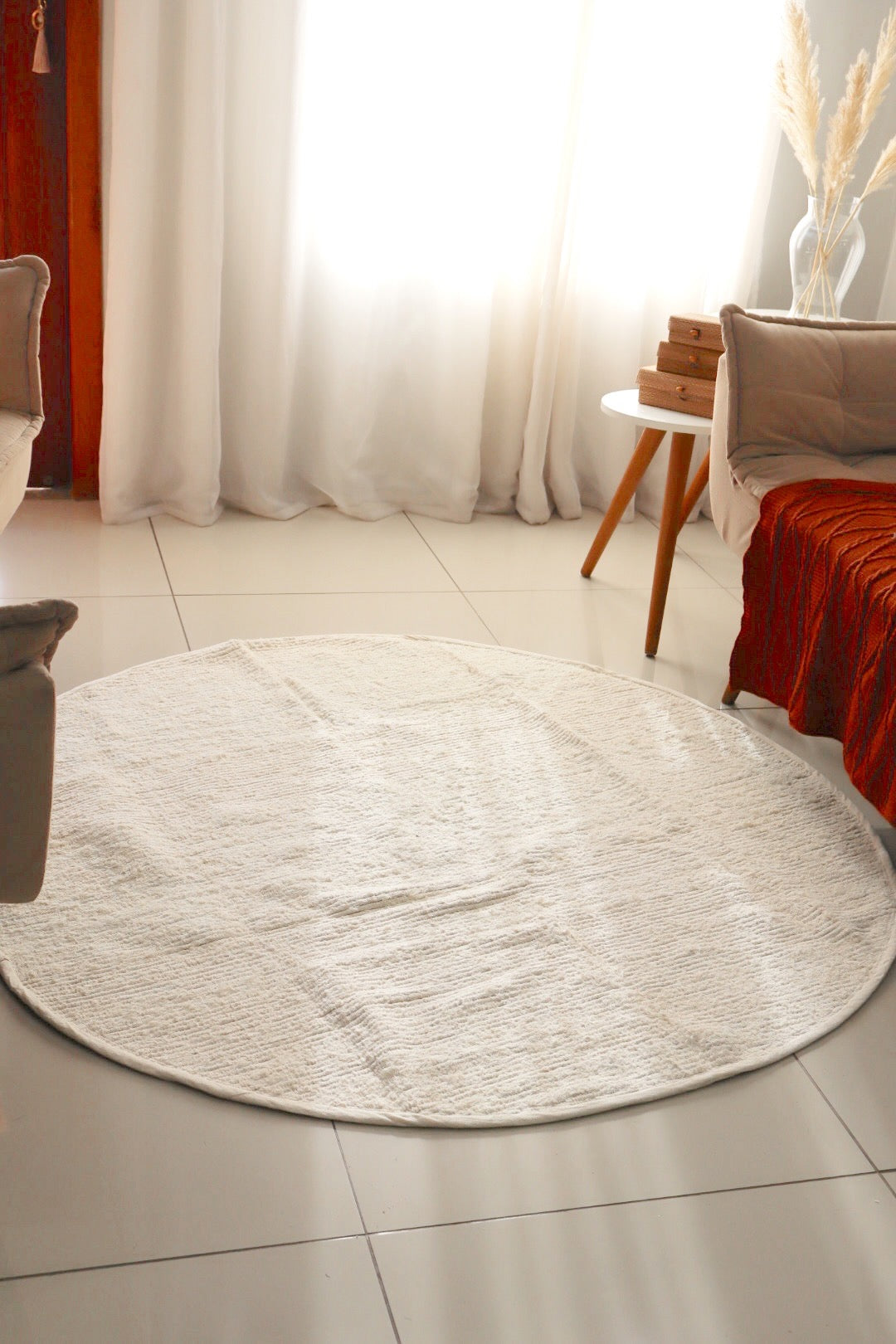 Tapete Algodão Redondo Chic Liso Cru 2,0m