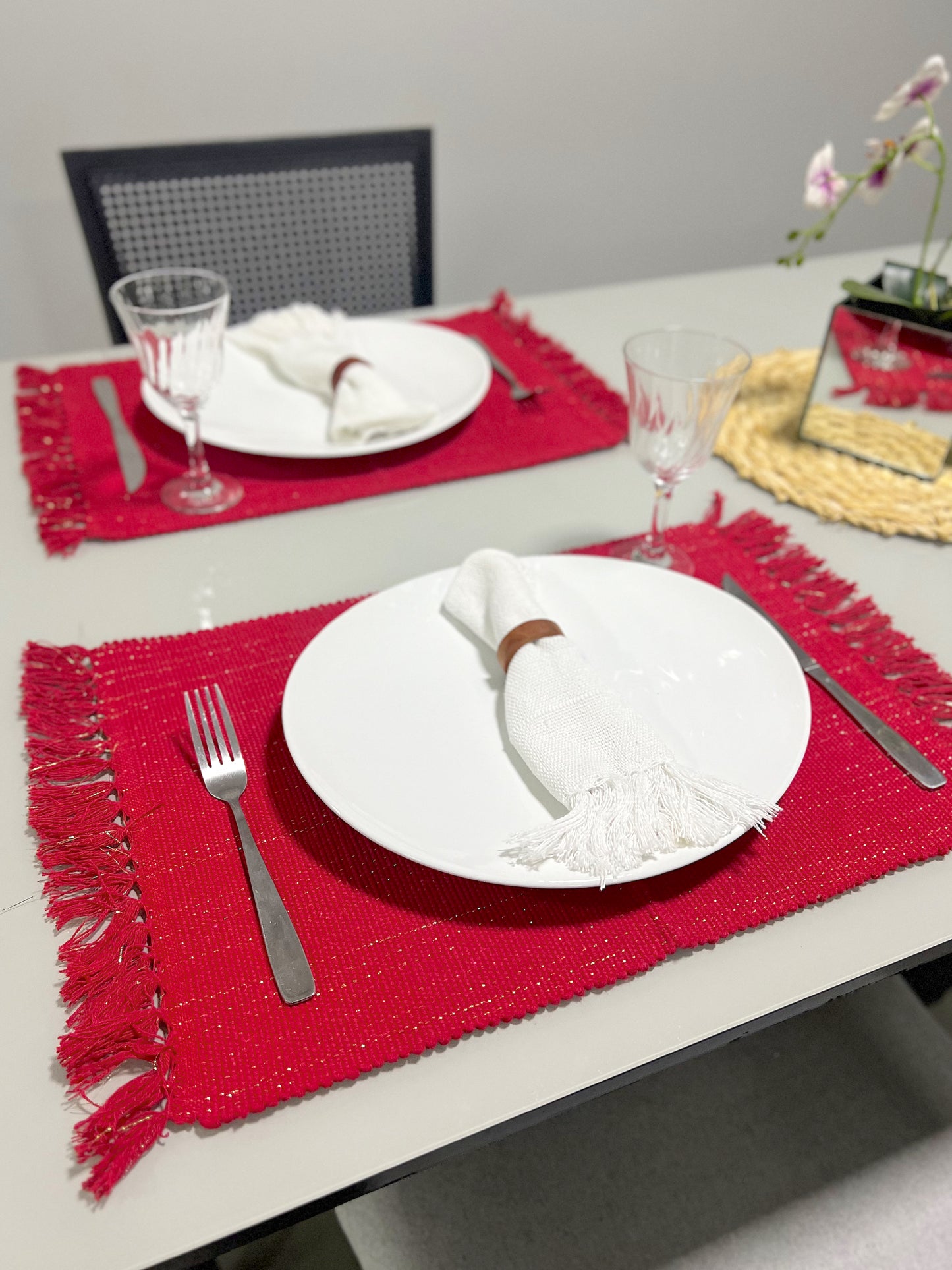 Par Lugar Americano Linha com Fio Lurex Vermelho Natal