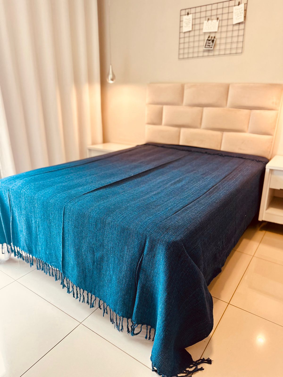 Colcha para Cama Casal 2,20x2,50m Artesanal Azul Mesclada