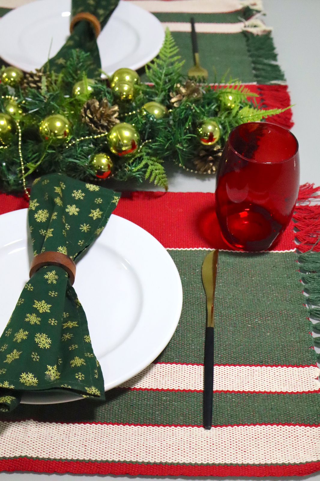 Par Jogo Americano Natal Linha Verde e Vermelho