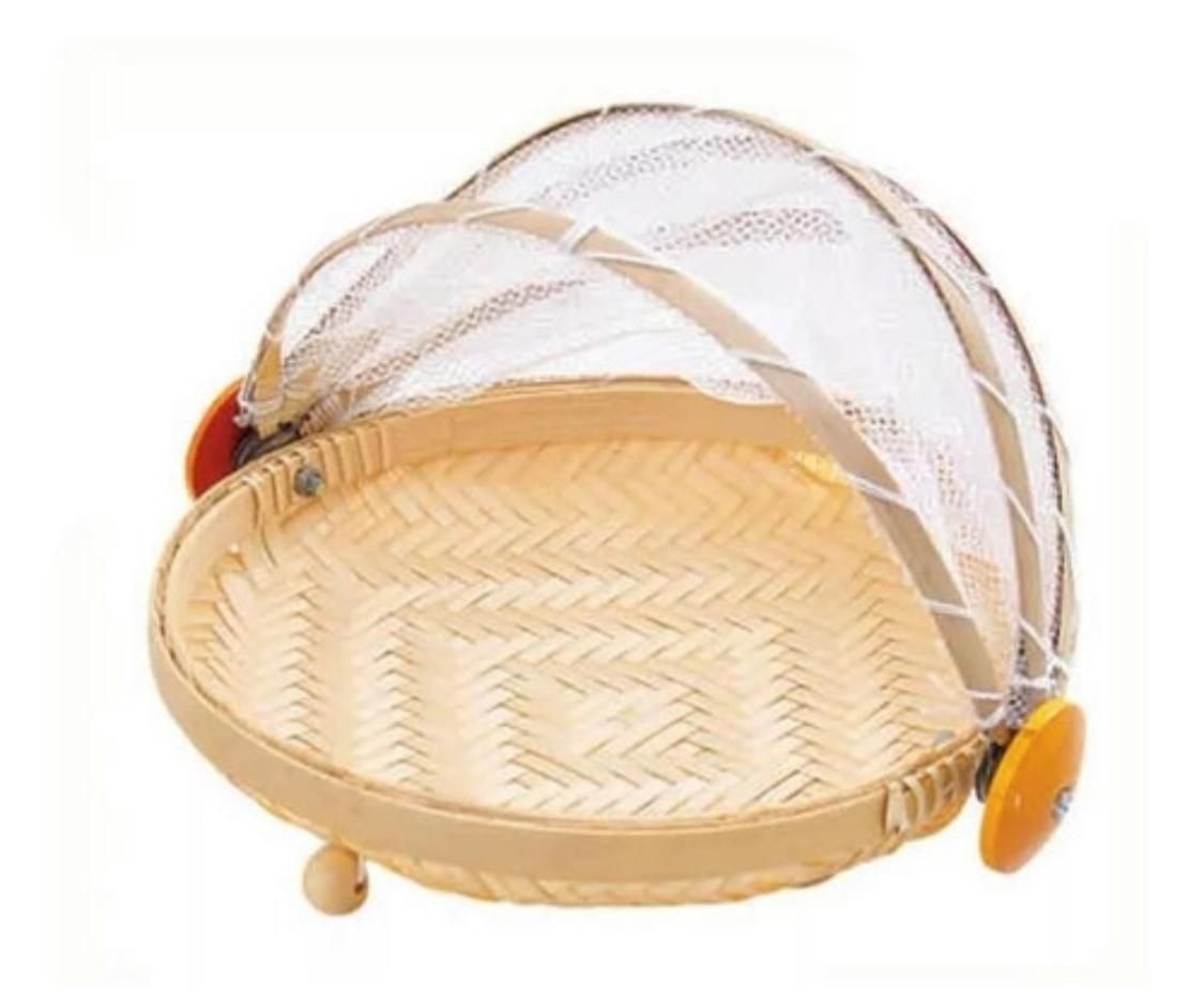 Cesta Porta Pão e Bolo Bambu com Cobertura Retrátil G