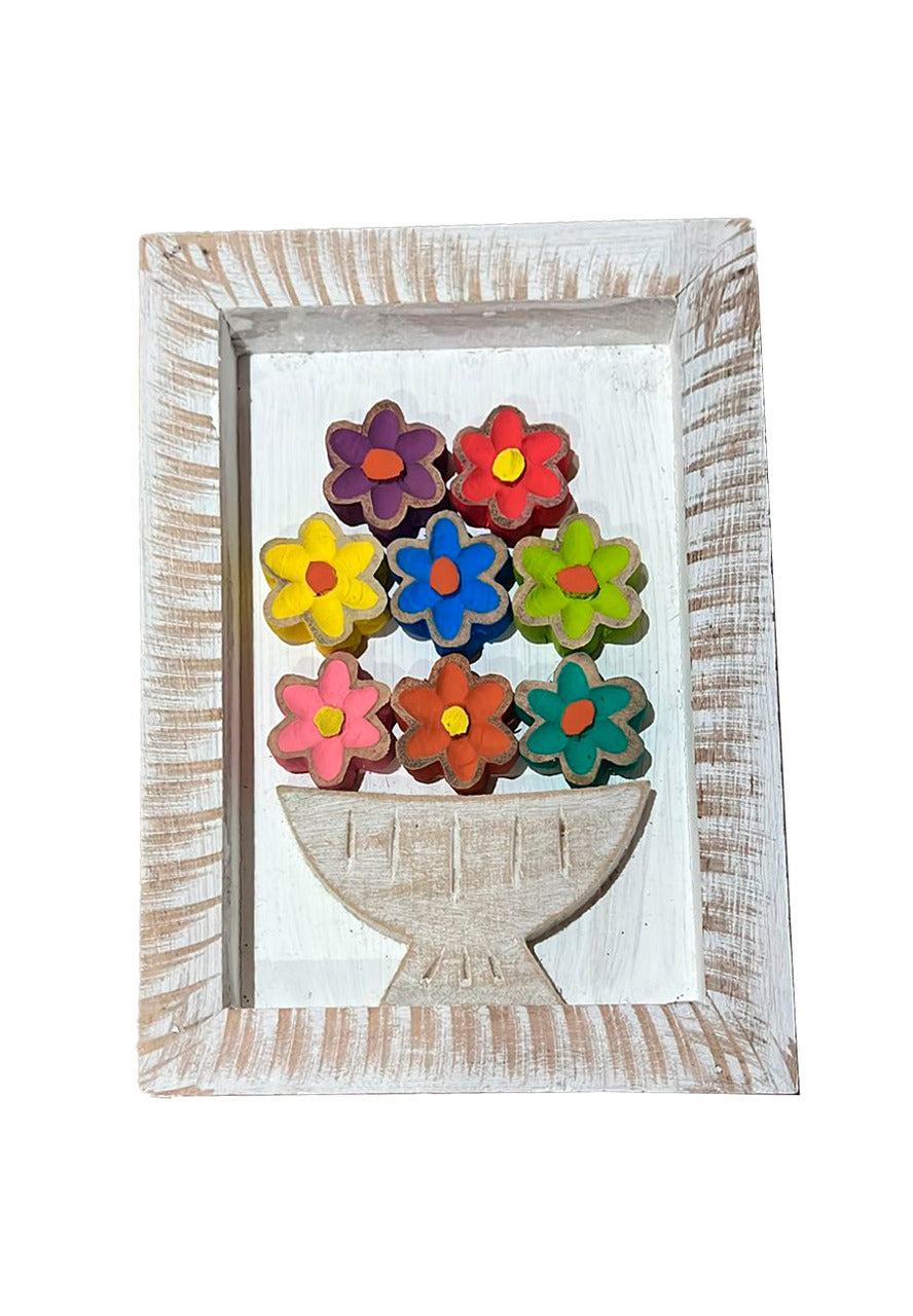 Quadro Madeira Flores Colorido P 18x25