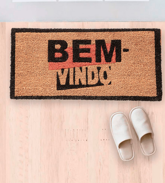 Tapete Bem Vindo Fibra de Coco Antiderrapante Bem Vindo Moldura Preta
