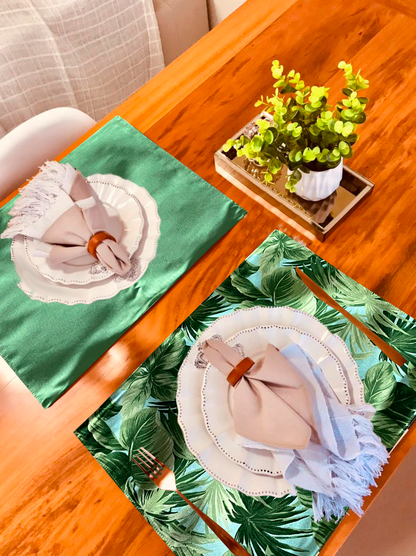 Lugar Americano Dupla Face Impermeável Folhas Verde