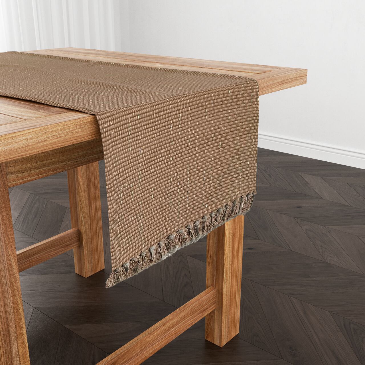 Caminho de Mesa Linha com Fio Lurex Café com Leite 1,5m