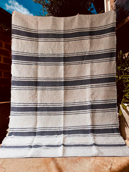 Tapete Algodão Bordado Listrado Chic Preto 1,50x2,00m