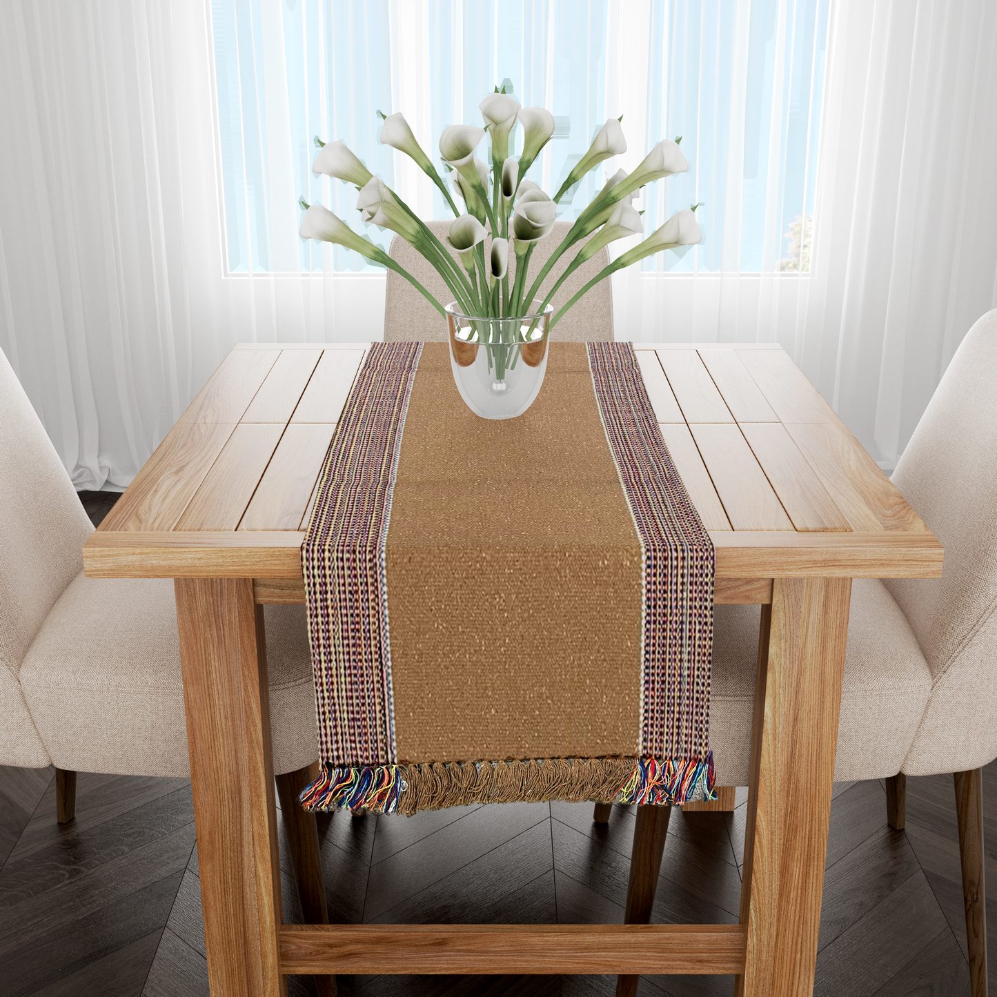 Caminho de Mesa Algodão Café com Leite Listras 1,5m
