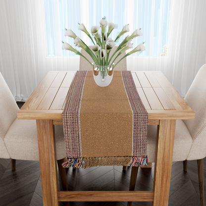 Caminho de Mesa Algodão Café com Leite Listras 1,5m