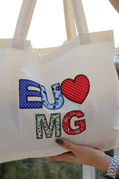 Bolsa de Ombro Algodão Eu Amo MG Colorida