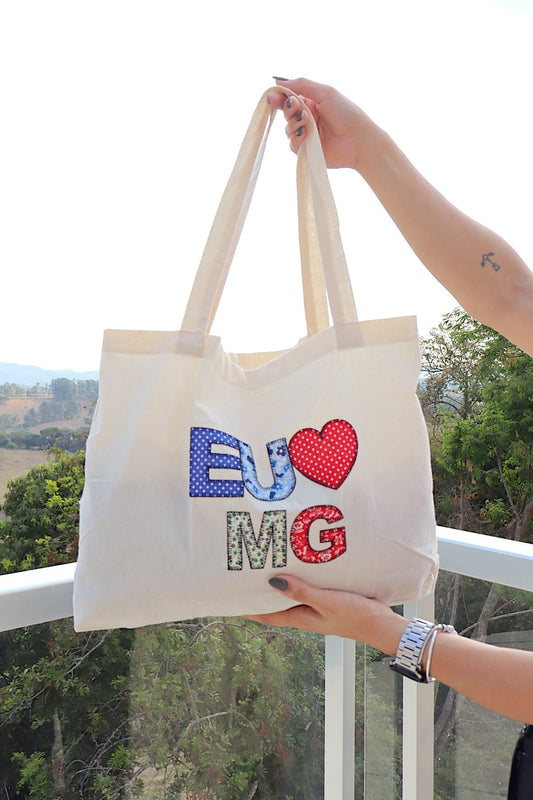 Bolsa de Ombro Algodão Eu Amo MG Colorida