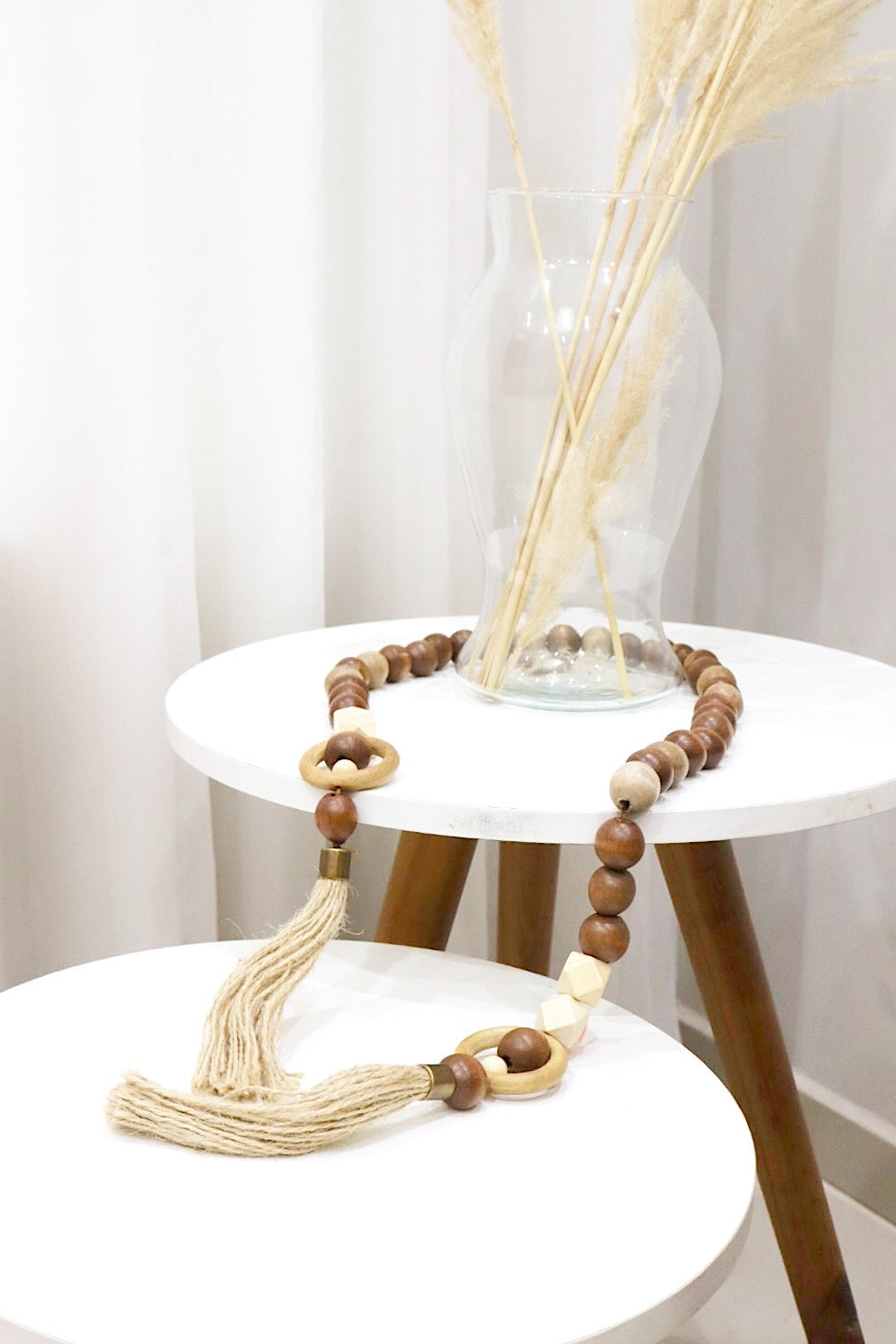 Colar / Terço de Mesa Médio Decorativo Aberto Argolas Marrom