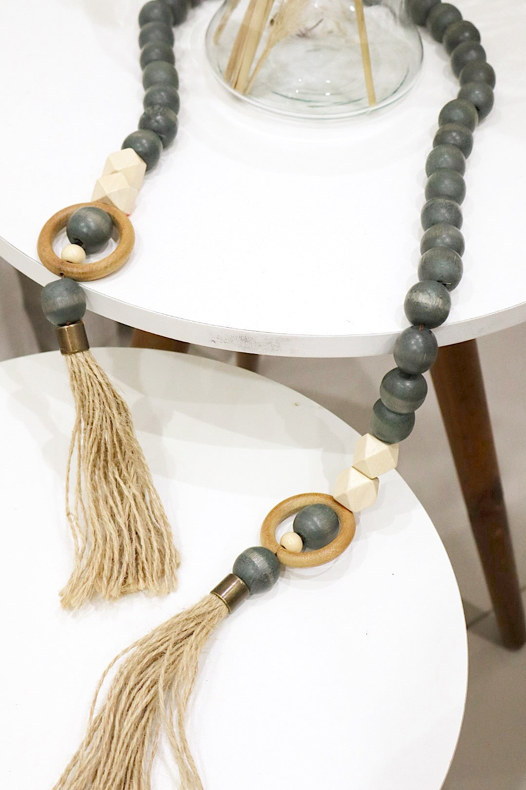 Colar / Terço de Mesa Médio Decorativo Aberto Argolas Verde