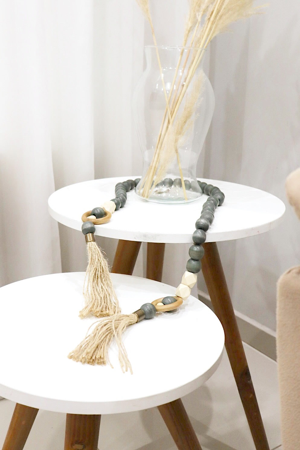 Colar / Terço de Mesa Médio Decorativo Aberto Argolas Verde