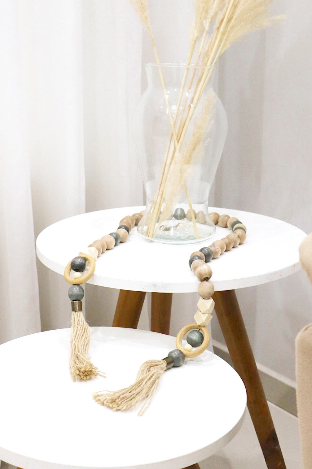 Colar / Terço de Mesa Médio Decorativo Aberto Argolas Cru