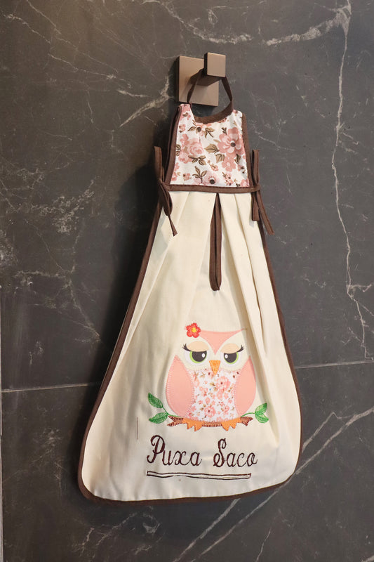 Puxa Saco Algodão Coruja Rosa