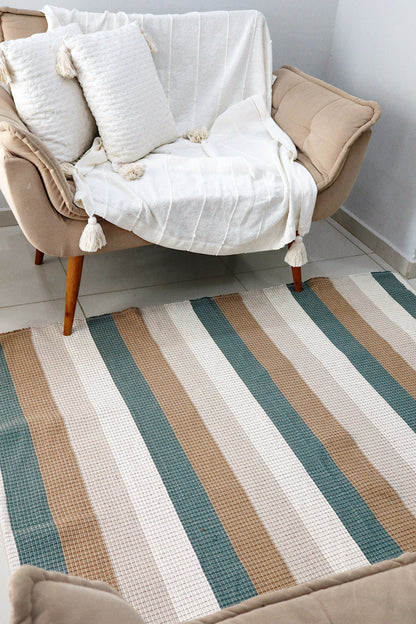 Tapete em Linha Listrado Verde e Marrom 1,50x1,50m