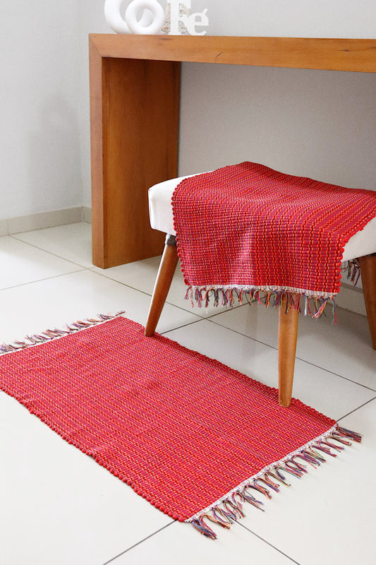 Par de Tapete de Malha Liso Vermelho