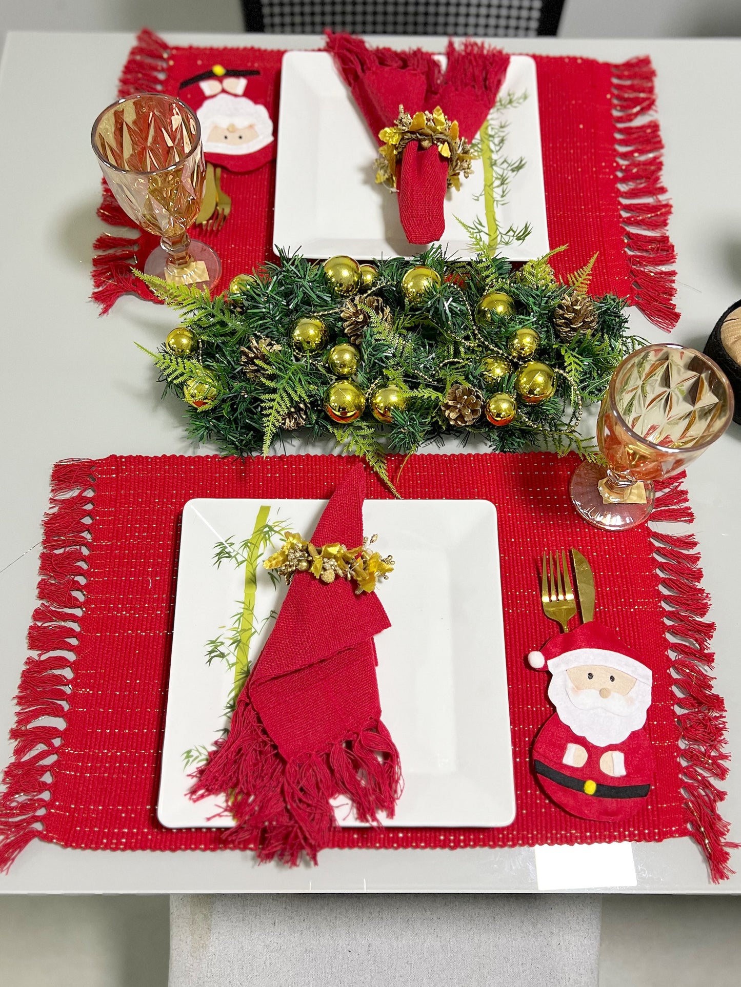 Par Lugar Americano Linha com Fio Lurex Vermelho Natal