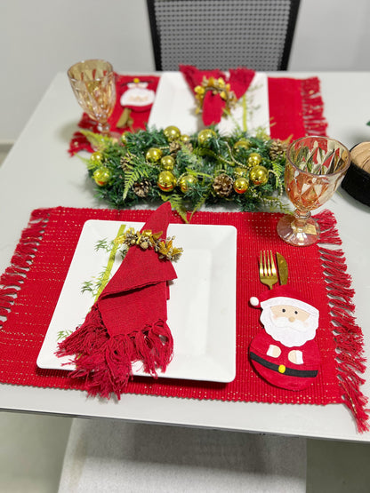Par Lugar Americano Linha com Fio Lurex Vermelho Natal