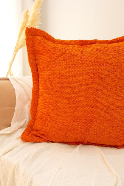 Capa de Almofada em Chenille com Aba Lateral Laranja 45x45