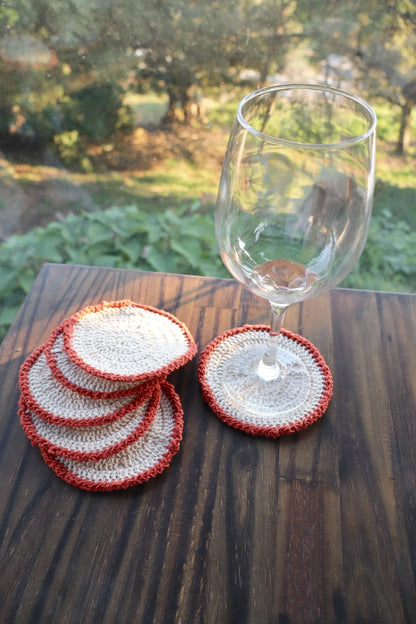 Kit 6 Porta Copos / Descanso Para Copos Crochê Cru com Beirada Terra