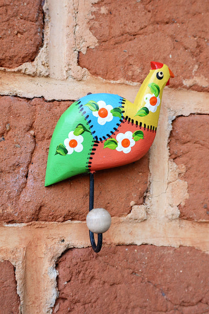 Cabide de Madeira com 1 Gancho Galinha Patchwork