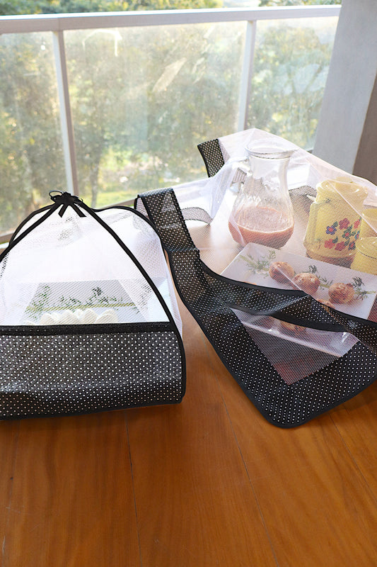 Kit Tule Cobre Alimentos 72x72cm + Cobre Bolo 30x30cm Poá Preto