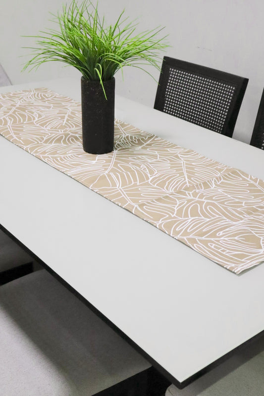 Caminho de Mesa Impermeável Belize Folhas Bege Claro