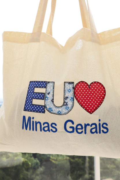 Bolsa de Ombro Algodão Eu Amo MG Azul