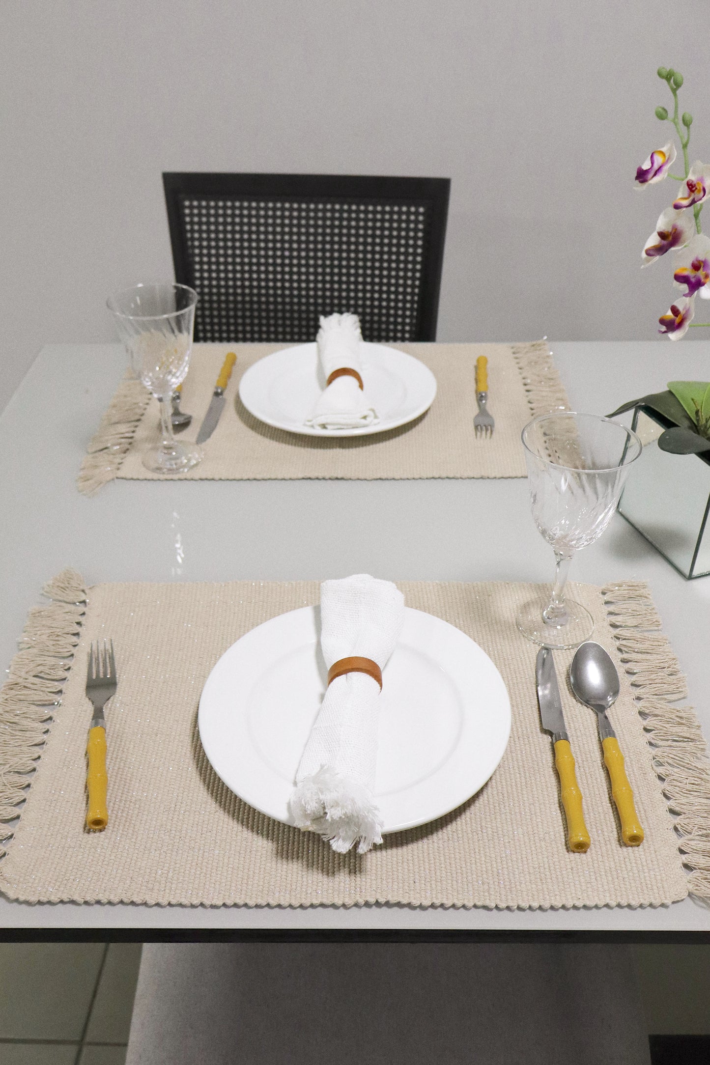 Par Lugar Americano Linha com Fio Lurex Bege