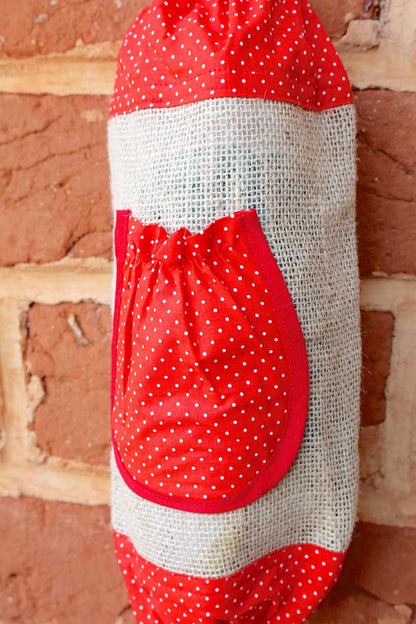 Puxa Saco Bolso Juta com Tricoline Vermelho