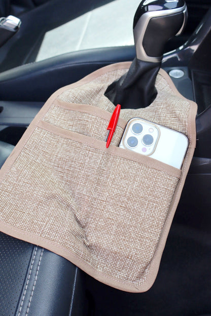 Lixeira para Carro de Tecido com Bolsos Quadriculado Marrom