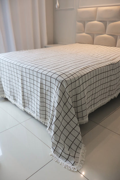 Colcha Casal Grid Dupla Face Cinza 2,10x2,40m