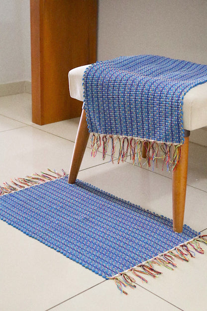 Par Tapete Malha Algodão Mini Liso Azul