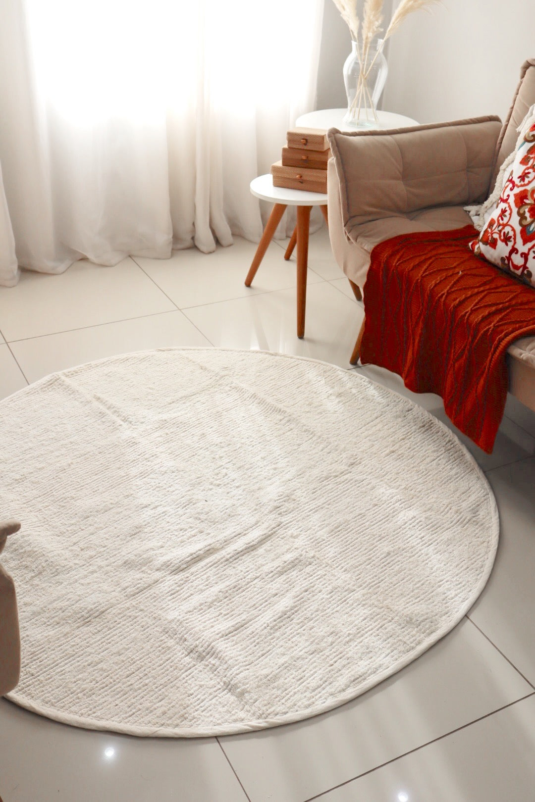 Tapete Algodão Redondo Chic Liso Cru 2,0m
