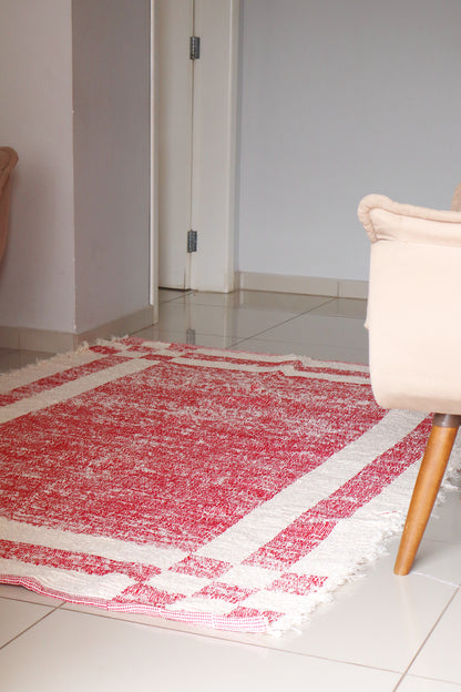 Tapete Algodão Felpudo Dupla Face Vermelho Sem Franja 1,50x2,00m