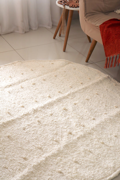 Tapete Algodão Puxadinho Redondo Pompom Cru 1,5m