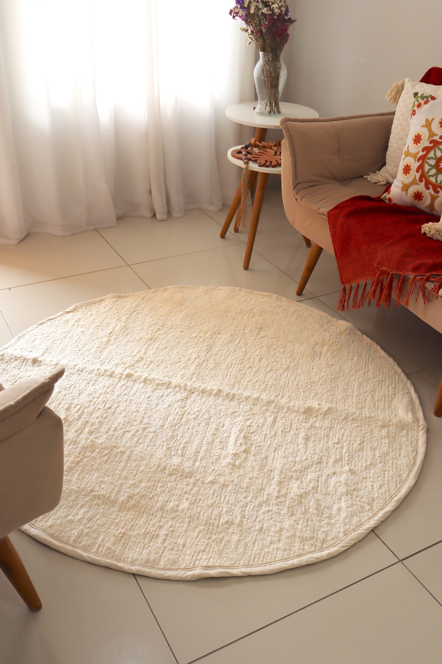 Tapete Algodão Redondo Chic Liso Cru 2,0m