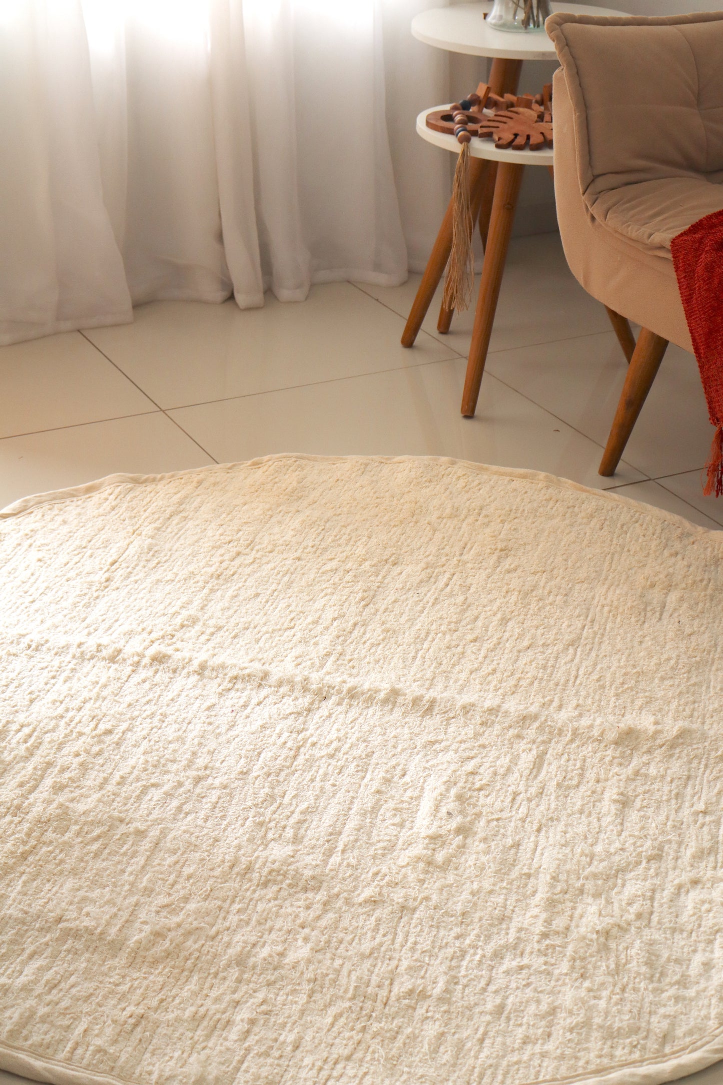 Tapete Algodão Redondo Chic Liso Cru 2,0m