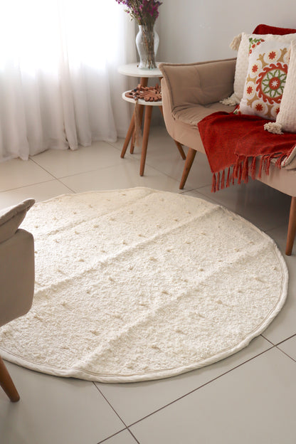 Tapete Algodão Puxadinho Redondo Pompom Cru 1,5m