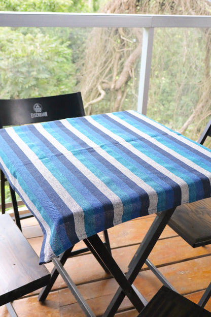 Toalha de Mesa Quadrada Cobre Lanche Listrada Azul e Cinza 0,70x0,70m