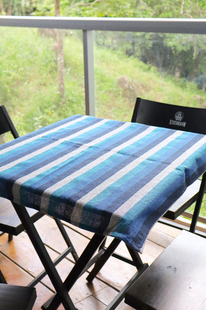 Toalha de Mesa Quadrada Cobre Lanche Listrada Azul e Cinza 0,70x0,70m