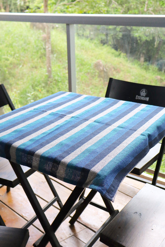 Toalha de Mesa Quadrada Cobre Lanche Listrada Azul e Cinza 0,70x0,70m