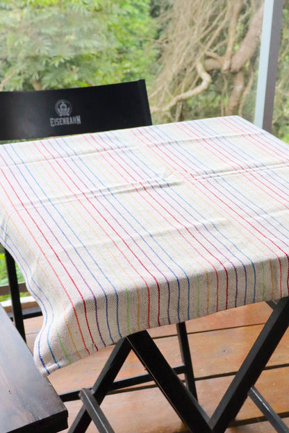 Toalha de Mesa Quadrada Cobre Lanche Arco Íris Listra Fina 0,70x0,70m