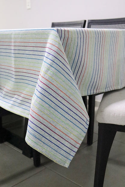 Toalha de Mesa Algodão Arco Íris Listra Fina Mesclada 1,5mx2,2m