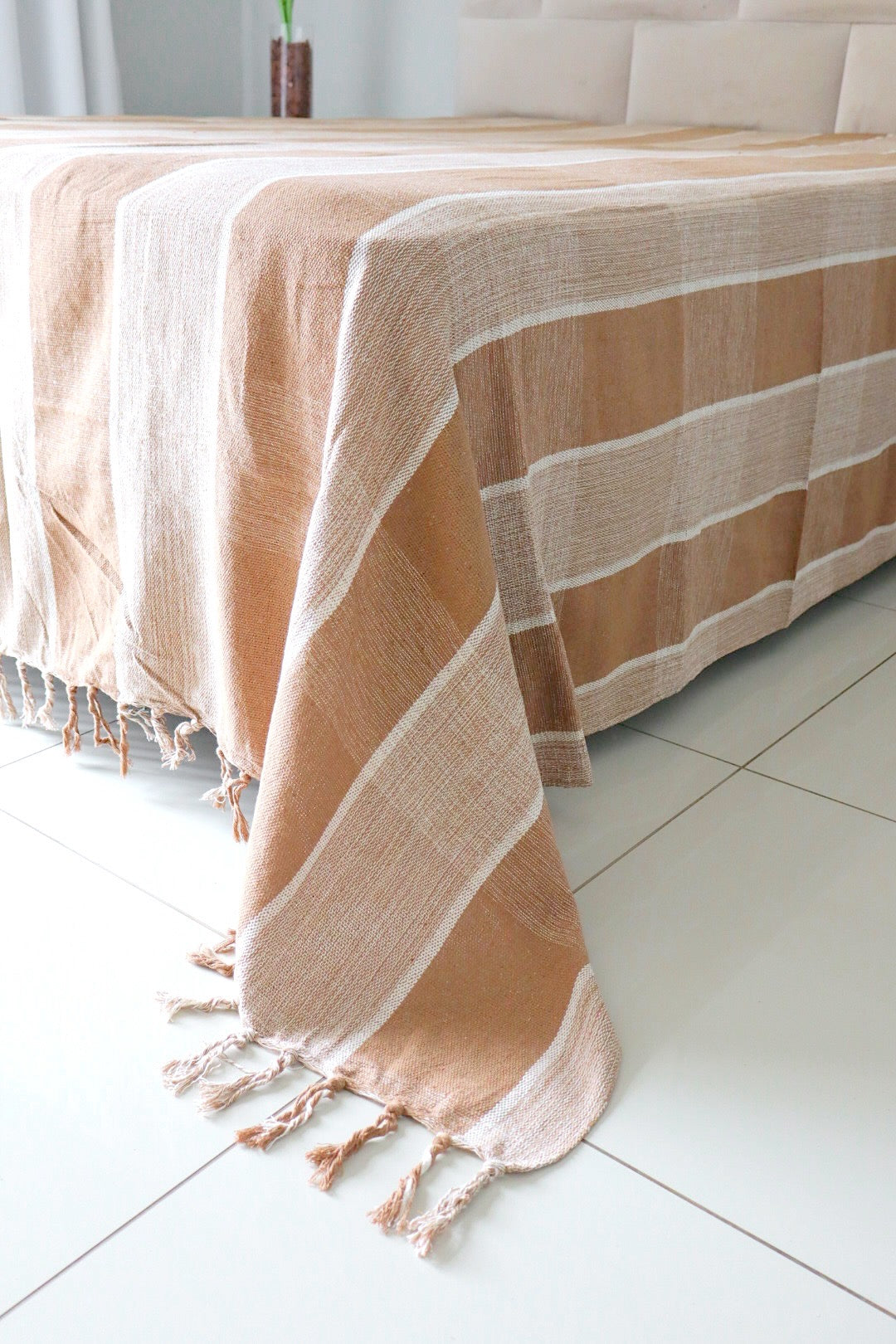 Colcha para Cama Casal 2,20x2,50m Artesanal Xadrez Café com Leite