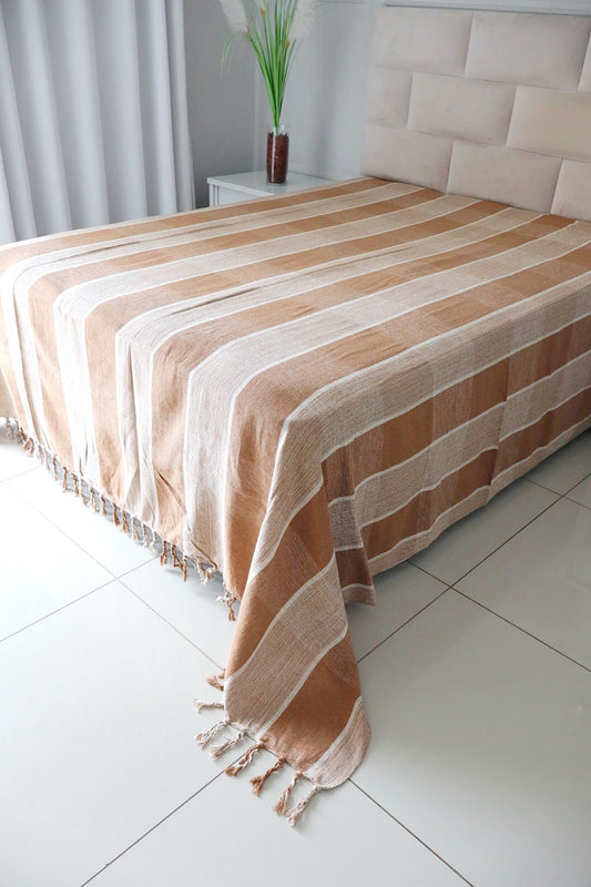 Colcha para Cama Casal 2,20x2,50m Artesanal Xadrez Café com Leite