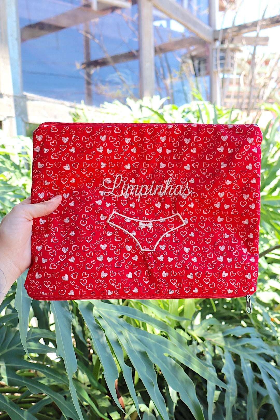 Necessaire Porta Calcinha Limpinha Sujinha G Corações Vermelha