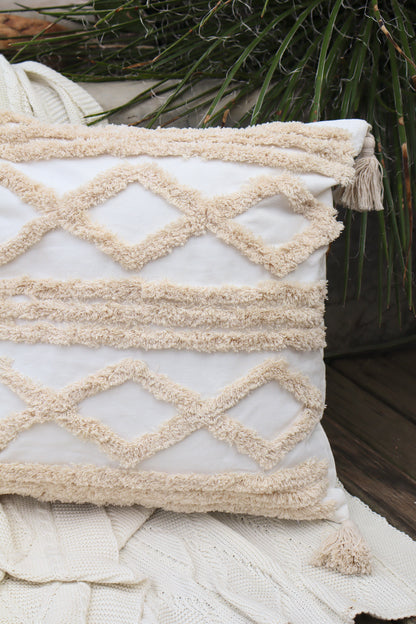 Capa de Almofada Bordada em Linho Tufada Boho 45x45 EST12