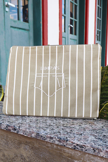 Necessaire Porta Cueca Limpinha Sujinha G Listrada Bege